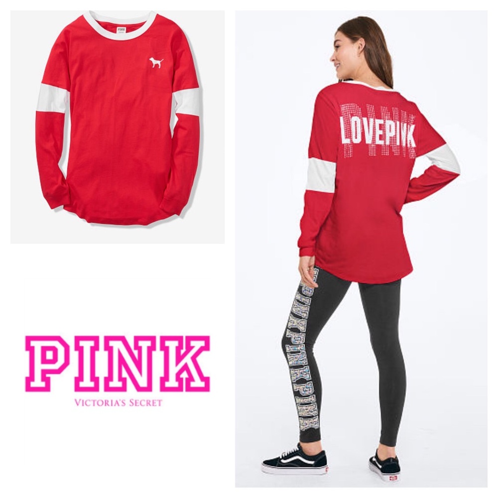 NWT VS PINK 💎BLING💎 VARSITY CREW LONG SLEEVE